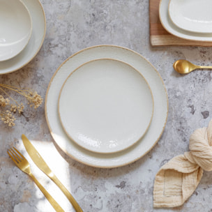 Lot de 6 assiettes plates en porcelaine blanche et liseré beige 27cm NUANCE