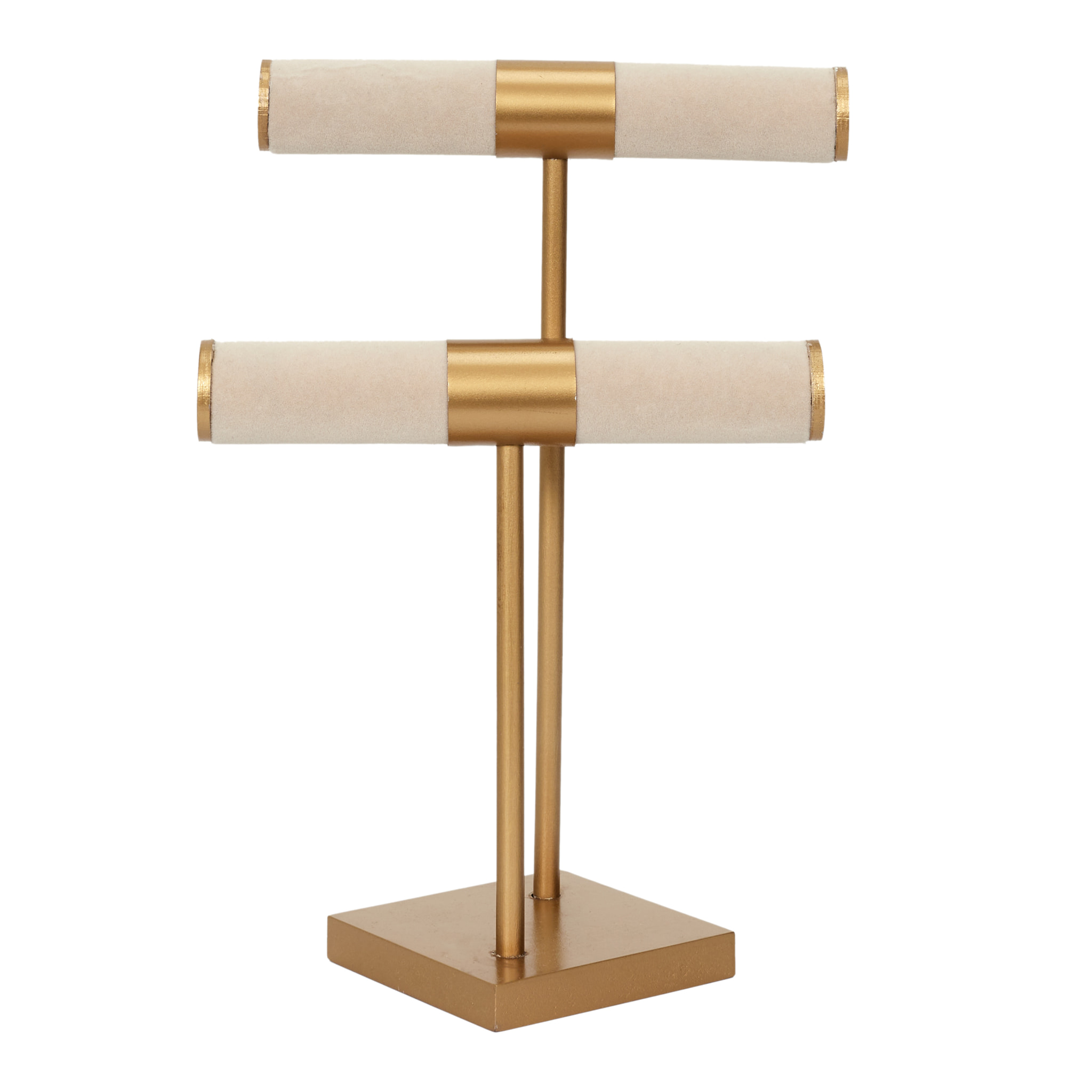 Porte Bijoux Double Beige Pied Dore