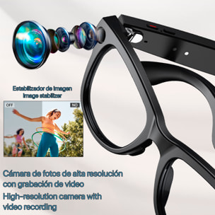 Gafas inteligentes M02 ultra con cámara de 8 MP para fotos y video. Con estuche de carga de 3600mAh.