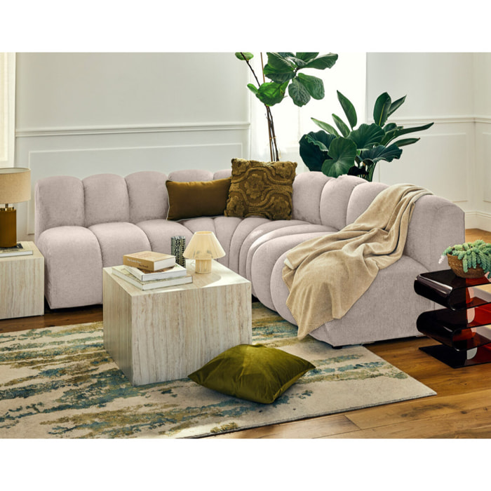 Debbie - canapé modulable d'angle réversible 4 places en tissu texturé - Beige