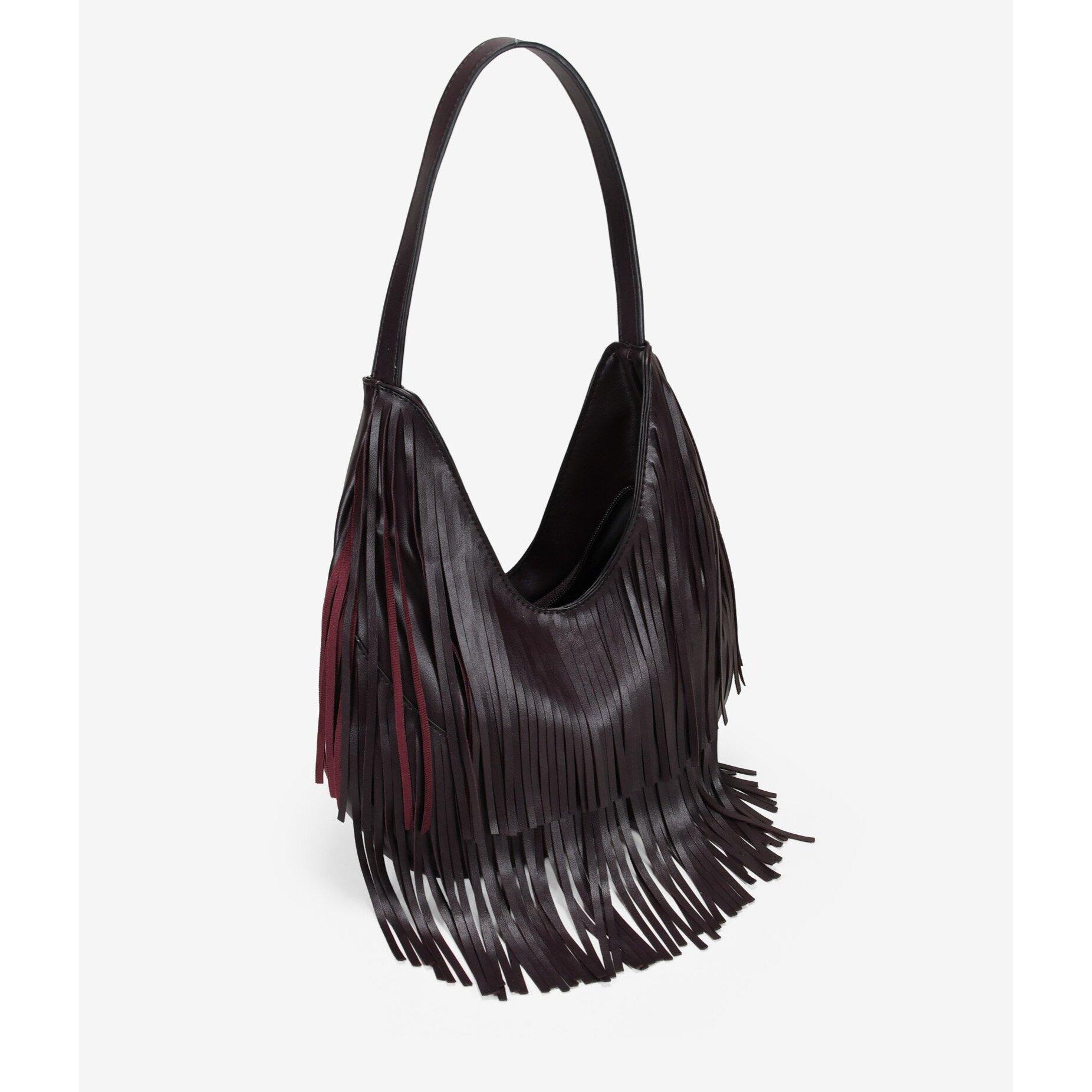 Bolso de hombro burdeos con flecos