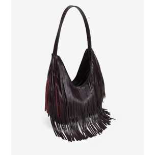 Bolso de hombro burdeos con flecos
