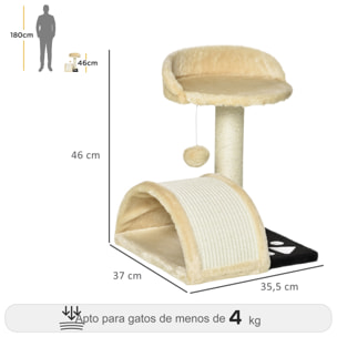 Árbol Rascador para Gatos Pequeño Altura 40 cm de 2 Niveles con Poste Tablero para Rascar Plataformas y Juguete de Bola Colgante 35,5x37x46 cm Beige