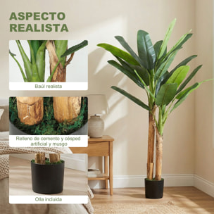 Árbol de Plátano Artificial 150 cm, Planta Artificial Decorativa con Maceta y 2 Troncos, para Decoración del Interior, Hogar, Oficina, Salón, Verde