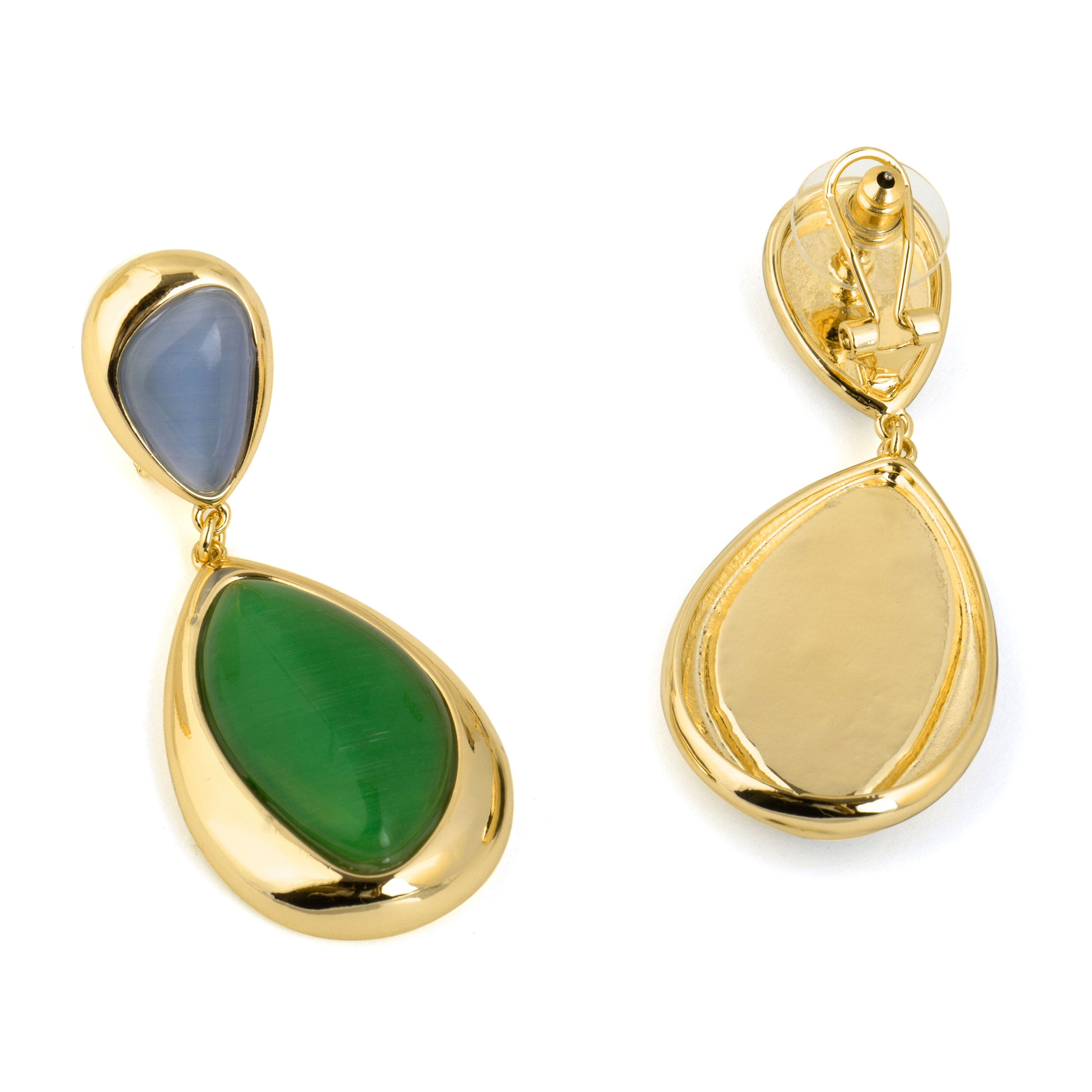 Pendientes de Ojo de Gato Verde acabado en oro amarillo 18k