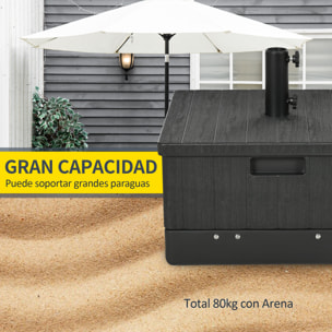 Base para Sombrilla Exterior 3 en 1, Mesa Auxiliar, Macetero con Orificio de Drenaje, Soporte de Parasol Rellenable Arena 80 kg con Ruedas y Asas para Sombrilla con Postes Ø38 y Ø48 mm, Negro