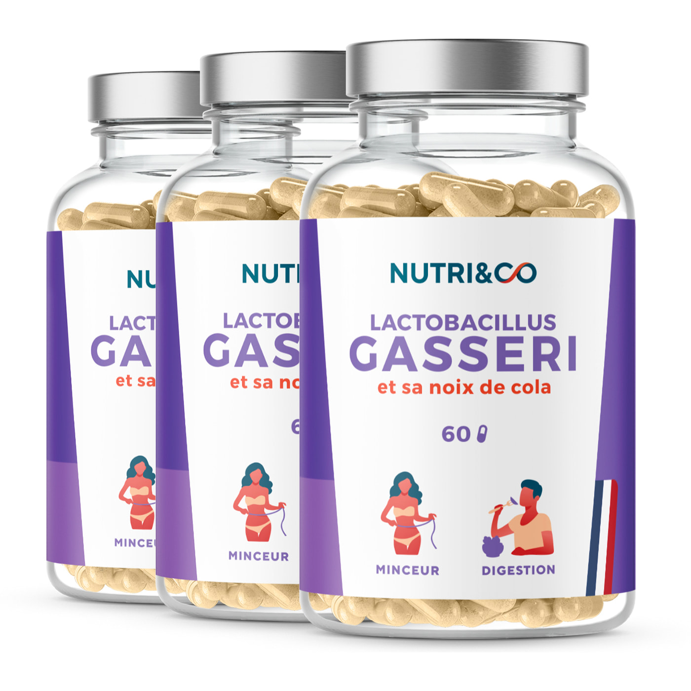 Lactobacillus Gasseri Probiotique Minceur Ventre Plat - 60 gélules - Lot de 3