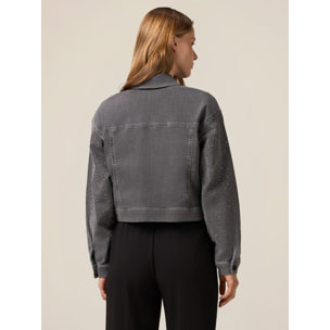 Oltre - Chaqueta corta de mezclilla con strass aplicados - Gris