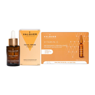 Valquer Pack Facial Vitamina C y Ácido Hialurónico - Serum 30 ml y Ampollas 5 x 2 ml
