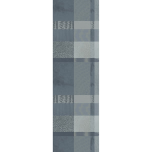 Chemin de table pur coton motif jacquard bleu gris Mille matieres orage