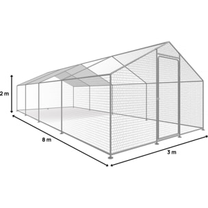 Enclos à poules 24 m² parc grillagé 8 x 3 x 2 M acier galvanisé