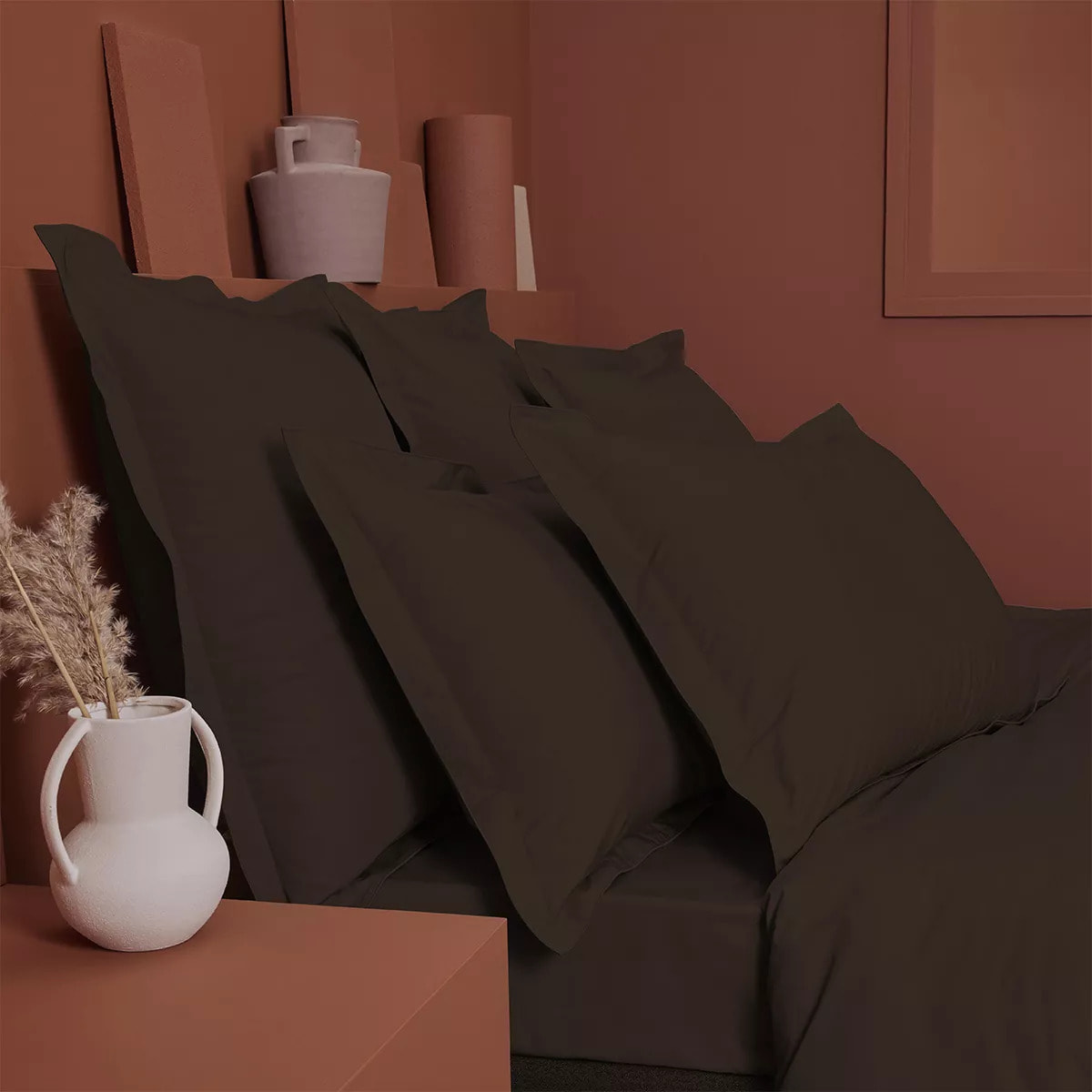 Housse de couette percale de coton uni chocolat Giulia chocolat