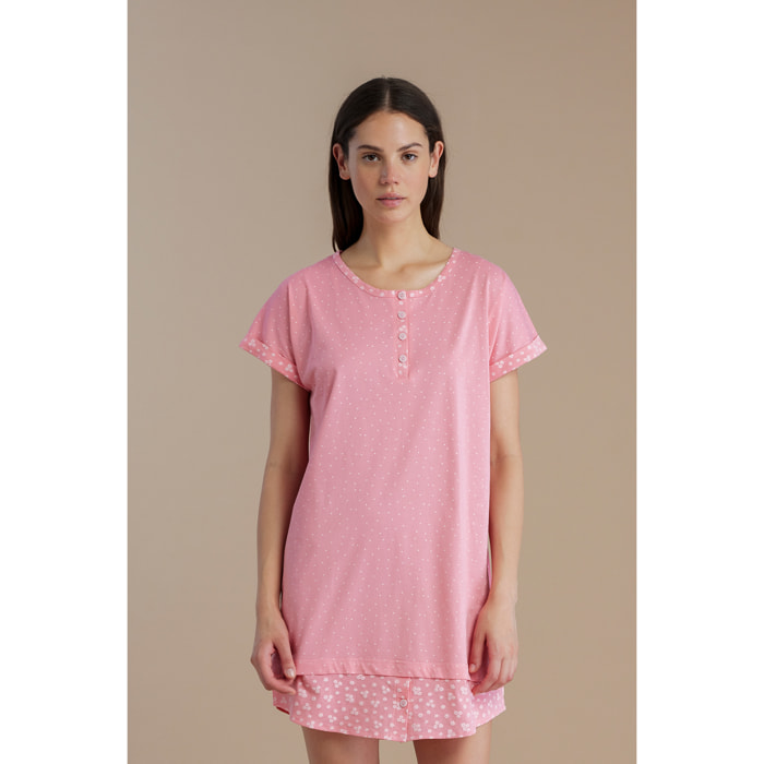 Camicia da notte donna in cotone con collo quattro bottoni articolo dot Noidinotte