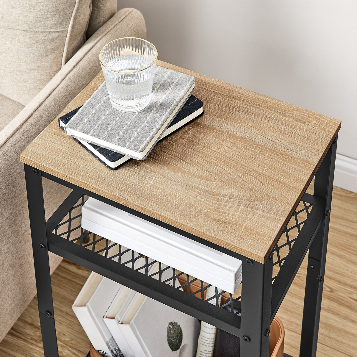 Tavolino sidetable industrial Sonoma in metallo e legno