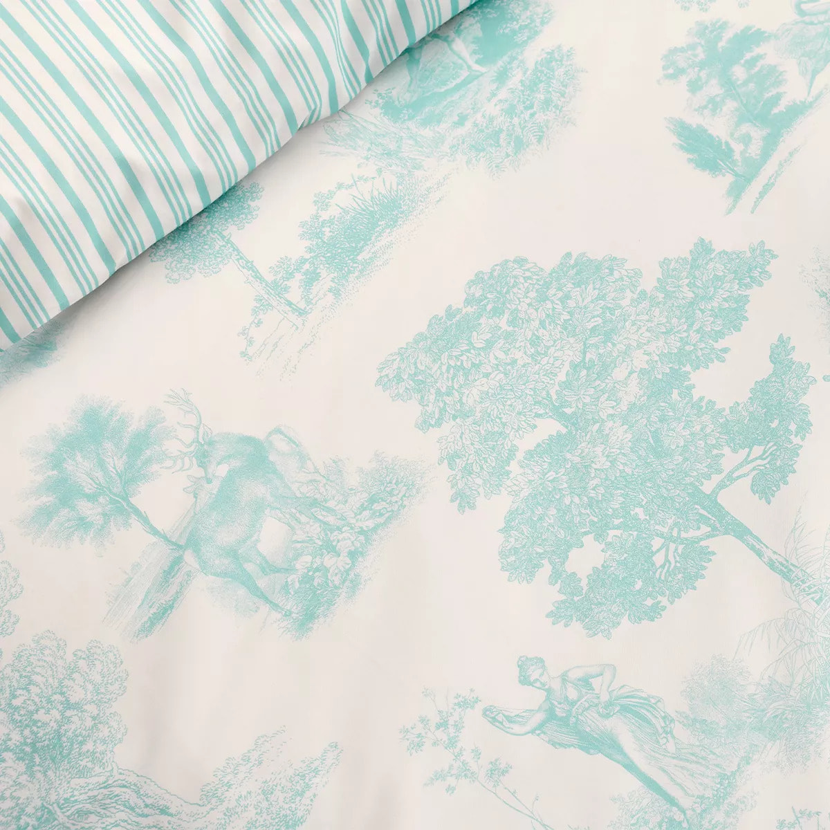 Housse de couette percale de coton imprimé bleu Poesie aqua