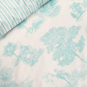 Housse de couette percale de coton imprimé bleu Poesie aqua
