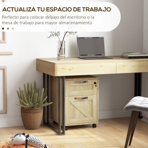Cajonera de Oficina con 2 Cajones Cajonera con Ruedas Mueble Archivador Móvil con Cerradura y Carpetas Colgantes para Tamaño A4 41x42x56 cm Natural