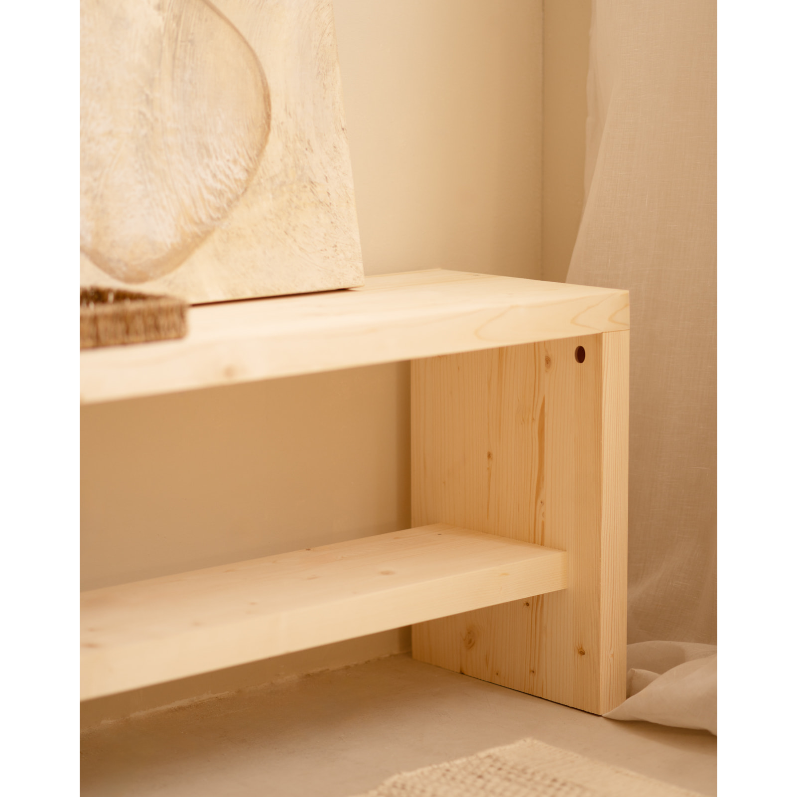 Banc à chaussures en bois massif ton naturel en différentes tailles