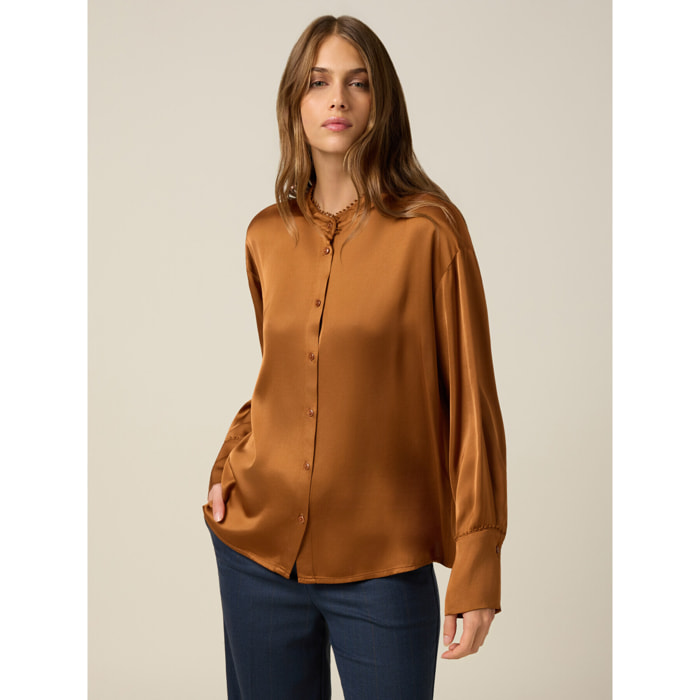 Oltre - Camicia in raso con profili decorati - Arancio / Fuxia