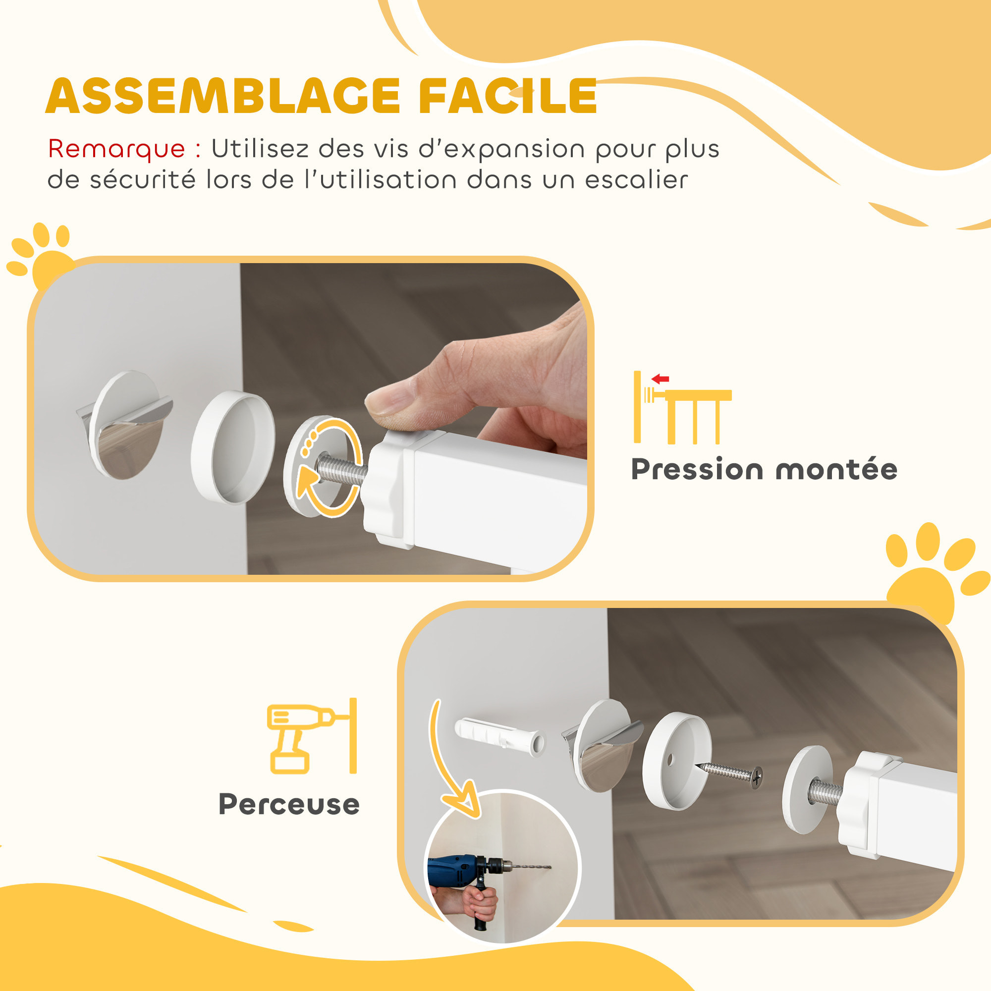 Barrière de sécurité chien largeur réglable 76-88 cm acier blanc