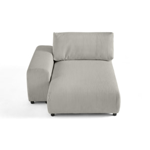 Garance - module d'assise méridienne gauche - en velours côtelé - Gris clair