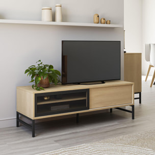 Mueble TV Isis 2 Puertas Color Roble y Metal Negro, 120 cm