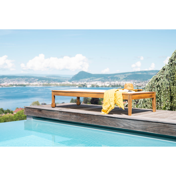Bain de soleil blanc et bois massif NAVEEN