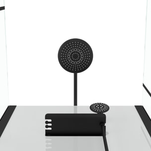 Cabine de douche Carrée 80x80x213 cm - Porte pivotante - Fond Blanc et Profilés Noir Mat - RUBIQ