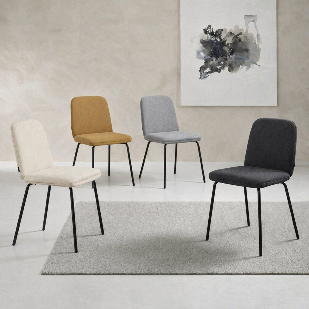 Sedie moderne in tessuto ocra con gambe nere - Karen