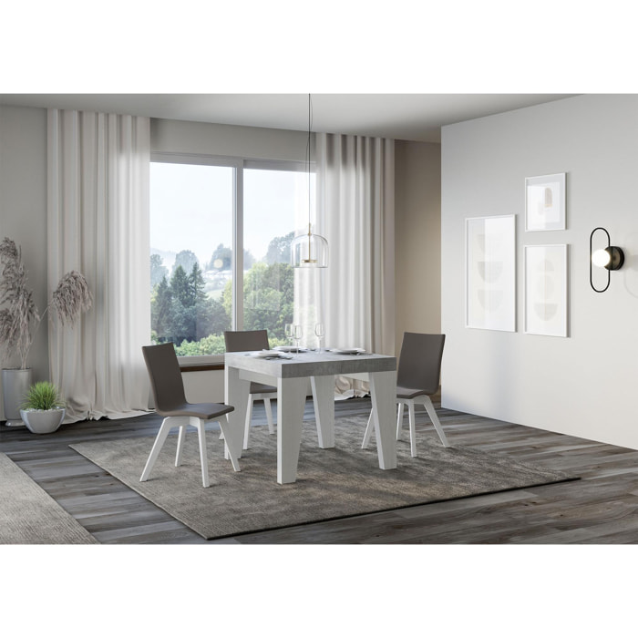 Mesa extensible 90x90/246 cm Naxy Mix tapa Cemento patas Fresno Blanco