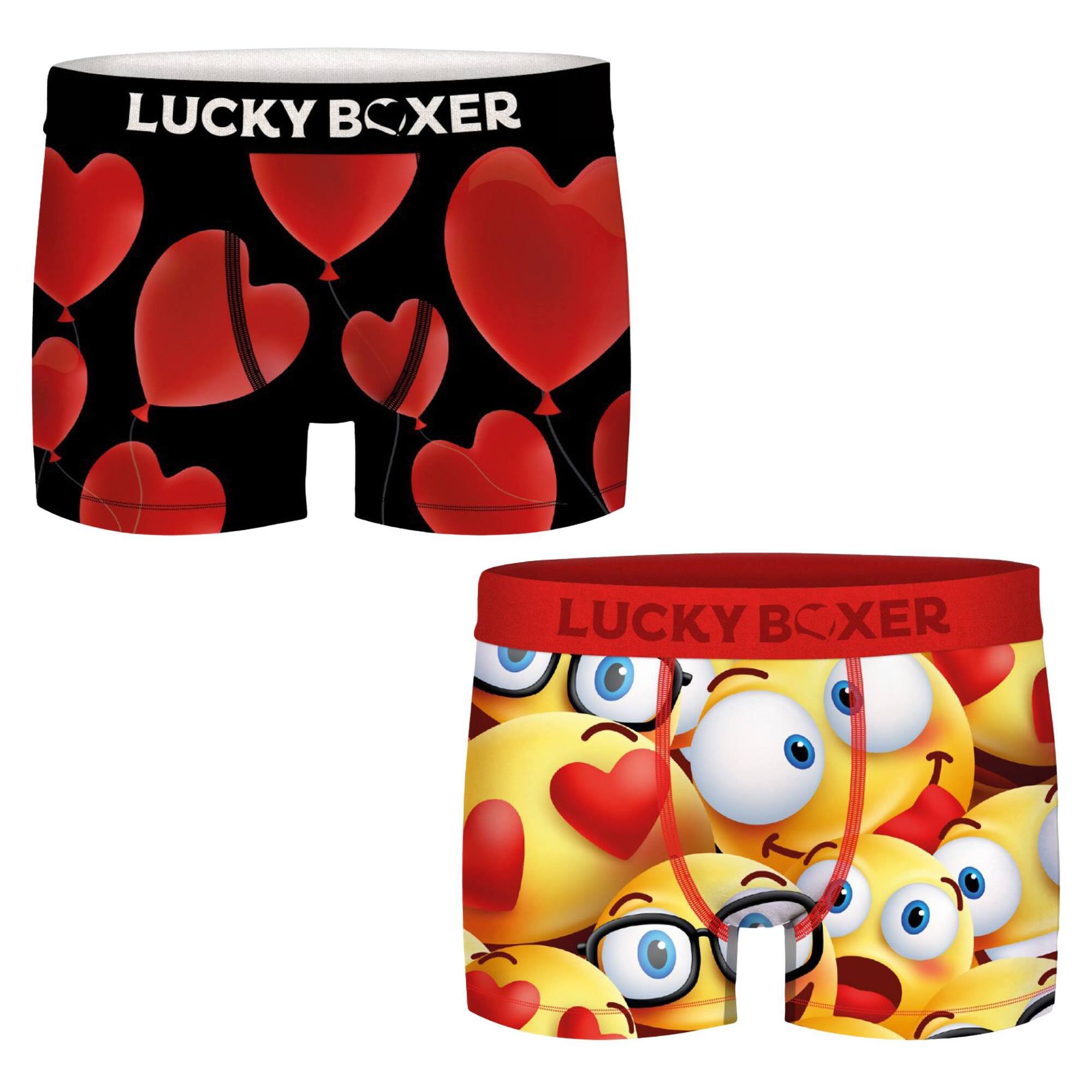 2 calzoncillos lucky boxer diseño de corazones y emojis