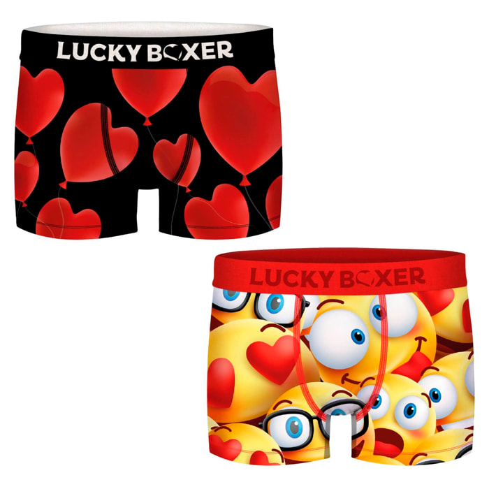 2 calzoncillos lucky boxer diseño de corazones y emojis
