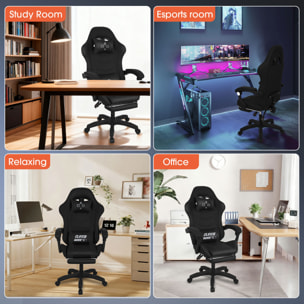Clutch - Sedia da Gaming Ergonomica con Cuscino Lombare Poggiatesta e Poggiapiedi in PVC Nera