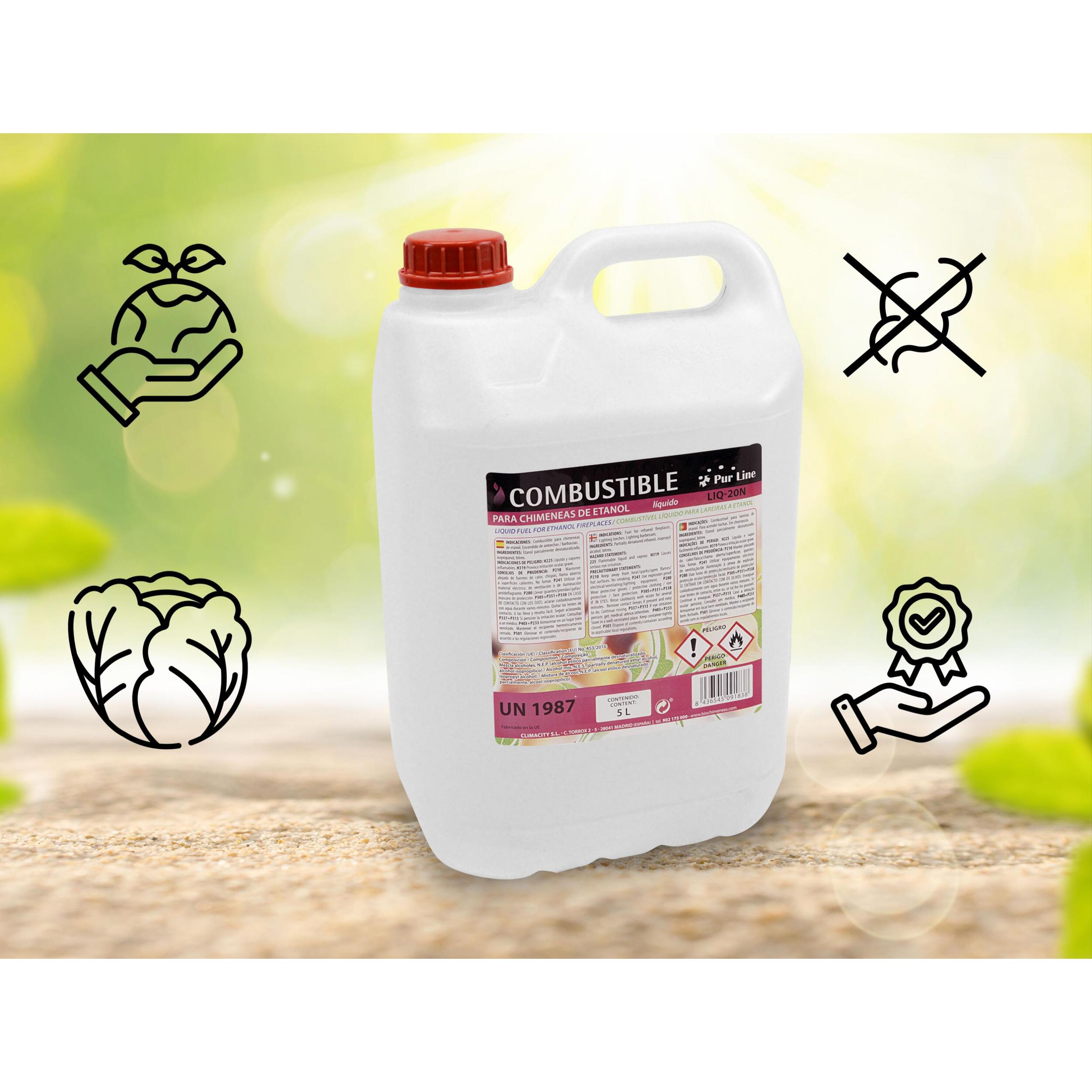 Combustible Etanol de origen natural aroma neutro formato Garrafa 5L GAR-5F PURLINE  W