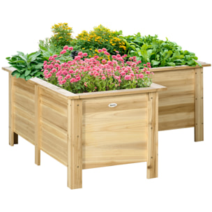 Jardinera Elevada de Madera, Macetero Exterior en Forma de L con Tela no Tejido, Huerto Urbano para Cultivos de Plantas, Flores en Terraza, Jardín, 120x120x50 cm, Natural