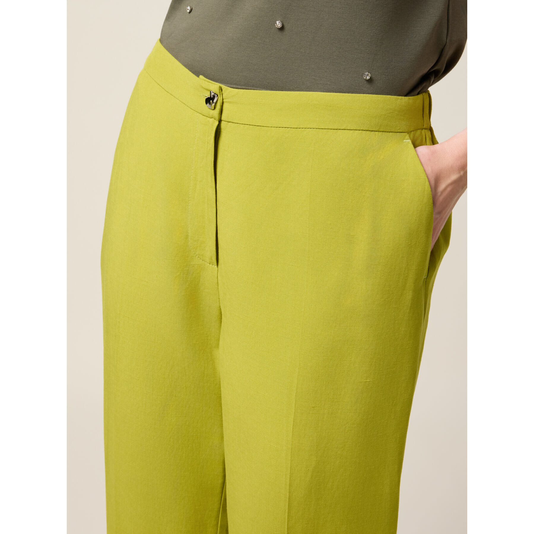 Oltre - Pantalones cropped de mezcla de lino - Verde