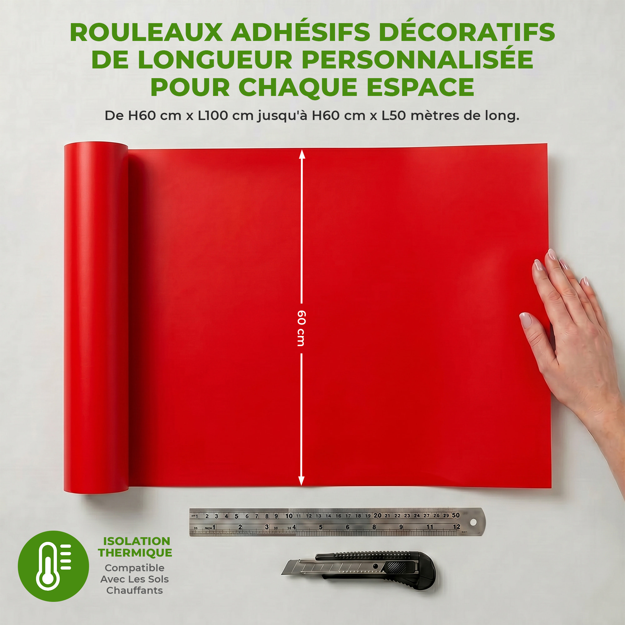 Rouleau adhésif décoratif Vinyle au Mètre - Rouge tomate - Sticker Lavable Imperméable Mur Cuisine Meubles