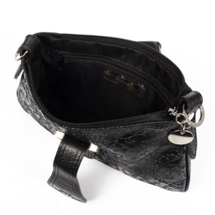 FIRENZE ARTEGIANI Borsa da Donna Allerona.Incisione Arabesco in Vera Pelle Scamosciata. Prodotto in Italia 24x2x14 Cm. Colore nero