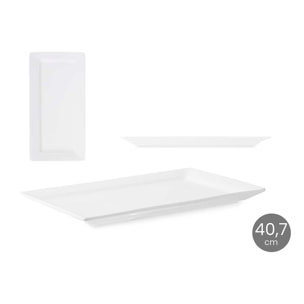 DAM VASSOIO RETTANGOLARE IN PORCELLANA 40,7 CM 40x17x2,5 Cm. Colore bianco