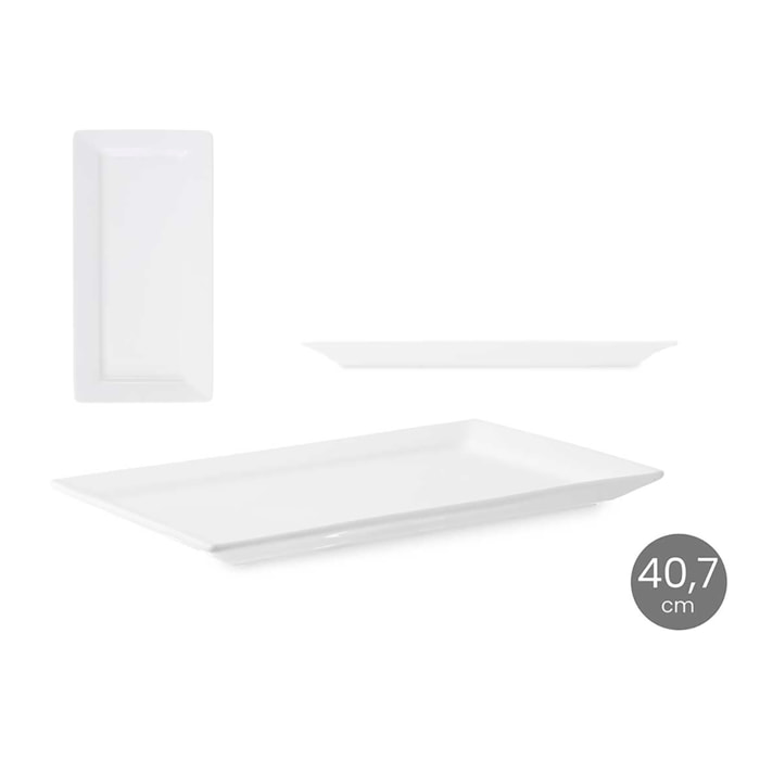 DAM VASSOIO RETTANGOLARE IN PORCELLANA 40,7 CM 40x17x2,5 Cm. Colore bianco