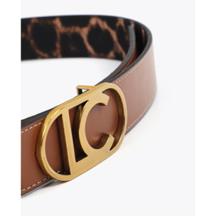 Cintura reversibile con stampa animalier e fibbia ovale con logo