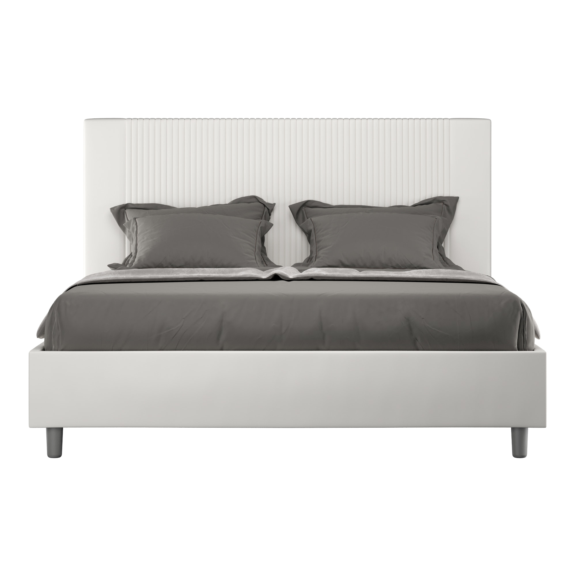 Letto matrimoniale con rete imbottito 160x190 similpelle bianco Goya