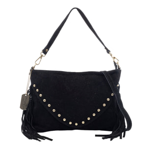 Bellegra Bolso de hombro Mujer. Piel auténtica Gamuza con detalles metálicos.