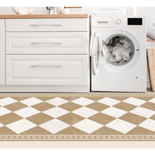 Alfombra de vinilo Galileo Beige 66x250 cm - PVC antideslizante, vinilica para cocina o salón, lavable, estilo hidraúlico