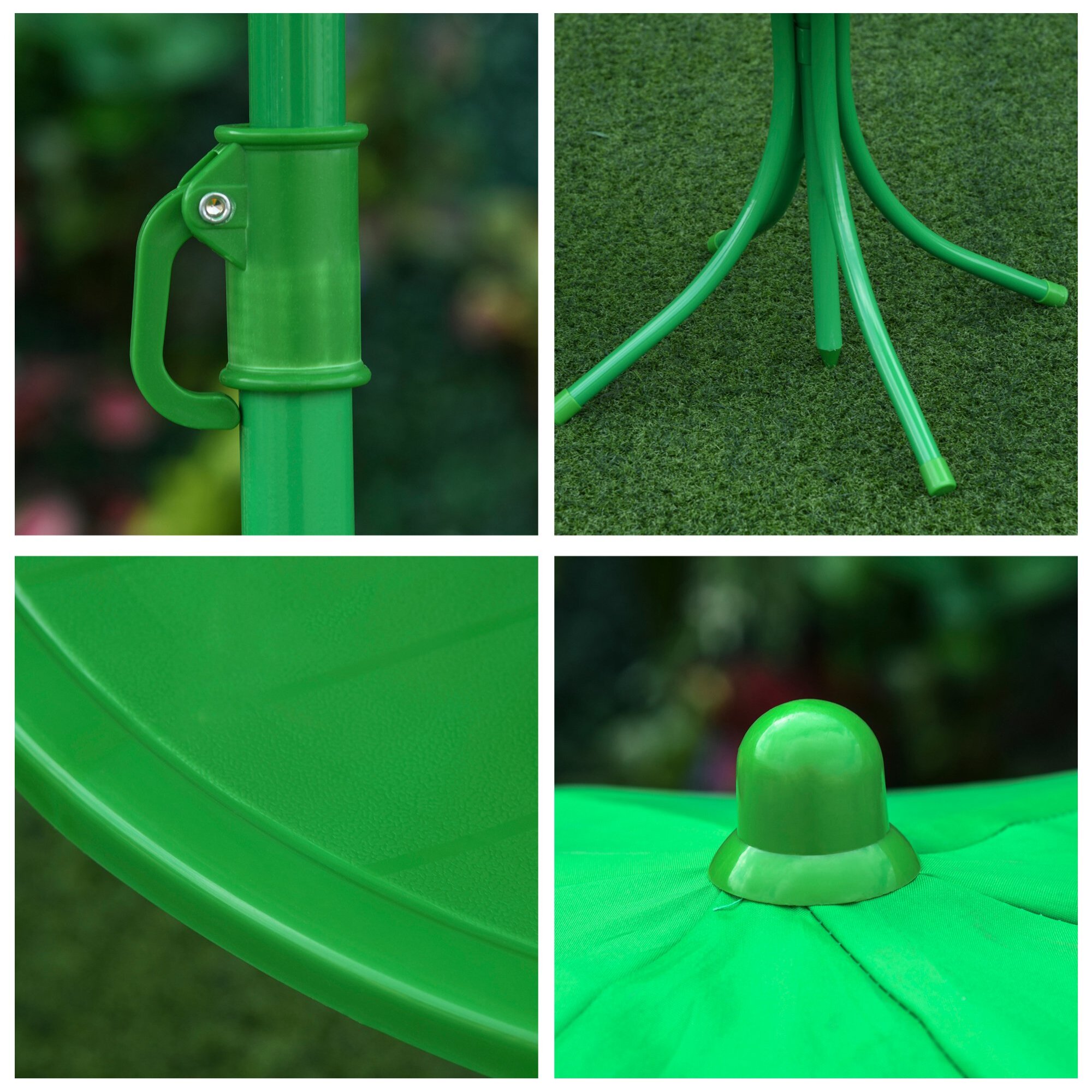 Ensemble salon de jardin enfant 4 pcs design grenouille - table ronde + 2 chaises pliables + parasol - métal époxy oxford vert