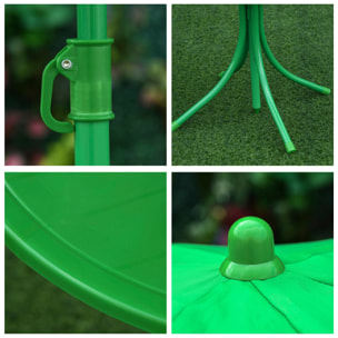 Ensemble salon de jardin enfant 4 pcs design grenouille - table ronde + 2 chaises pliables + parasol - métal époxy oxford vert