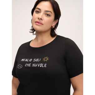 Fiorella Rubino - Camiseta de algodón con frase irónica - Negro