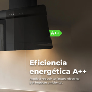 EVVO Campana extractora 60 cm decorativa, 800 m³/h, control táctil y gestual, filtros de aluminio y carbón activo, eficiencia energética A++