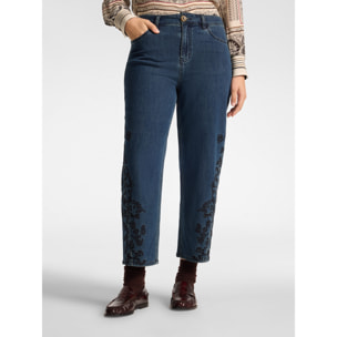Elena Mirò - Jeans regular en denim con bordados florales - Azul
