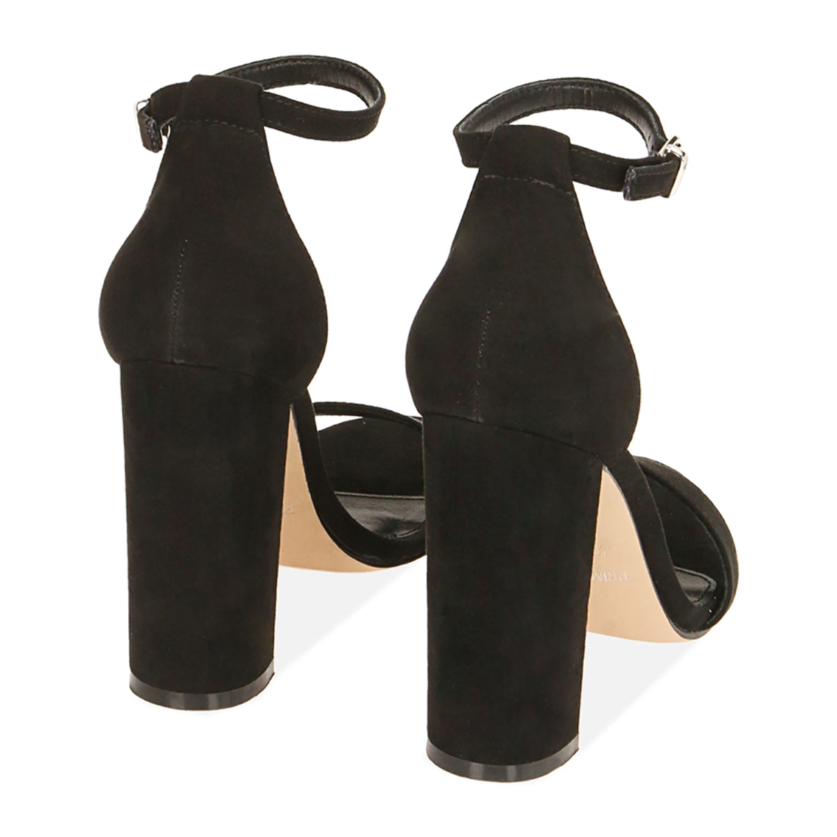 Sandalias negras de microfibra, tacón 10,5 cm.